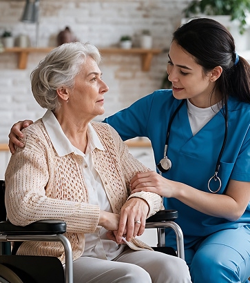 Senior woman living in Glendale, AZ and her nurse